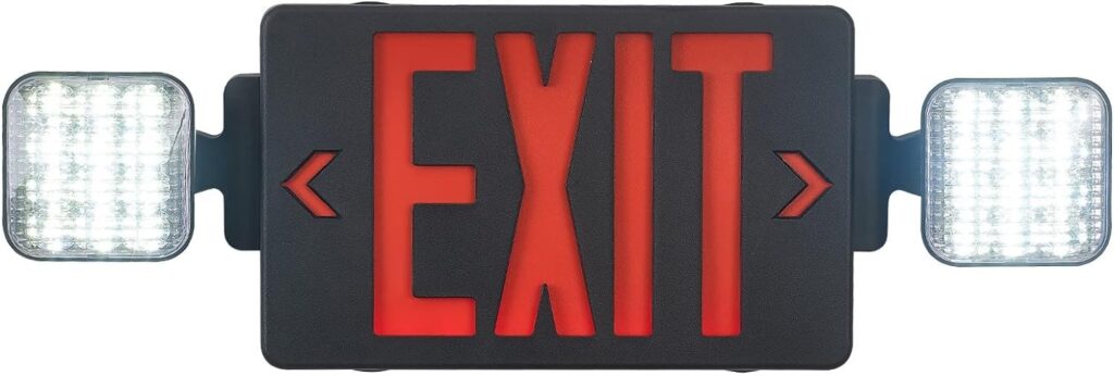 TANLUX Red Exit Sign with Emergency Lights, LED Emergency Exit Light with Battery Backup, UL Listed, AC 120/277V, Commercial Emergency Lights Combo for Business - 1 Pack