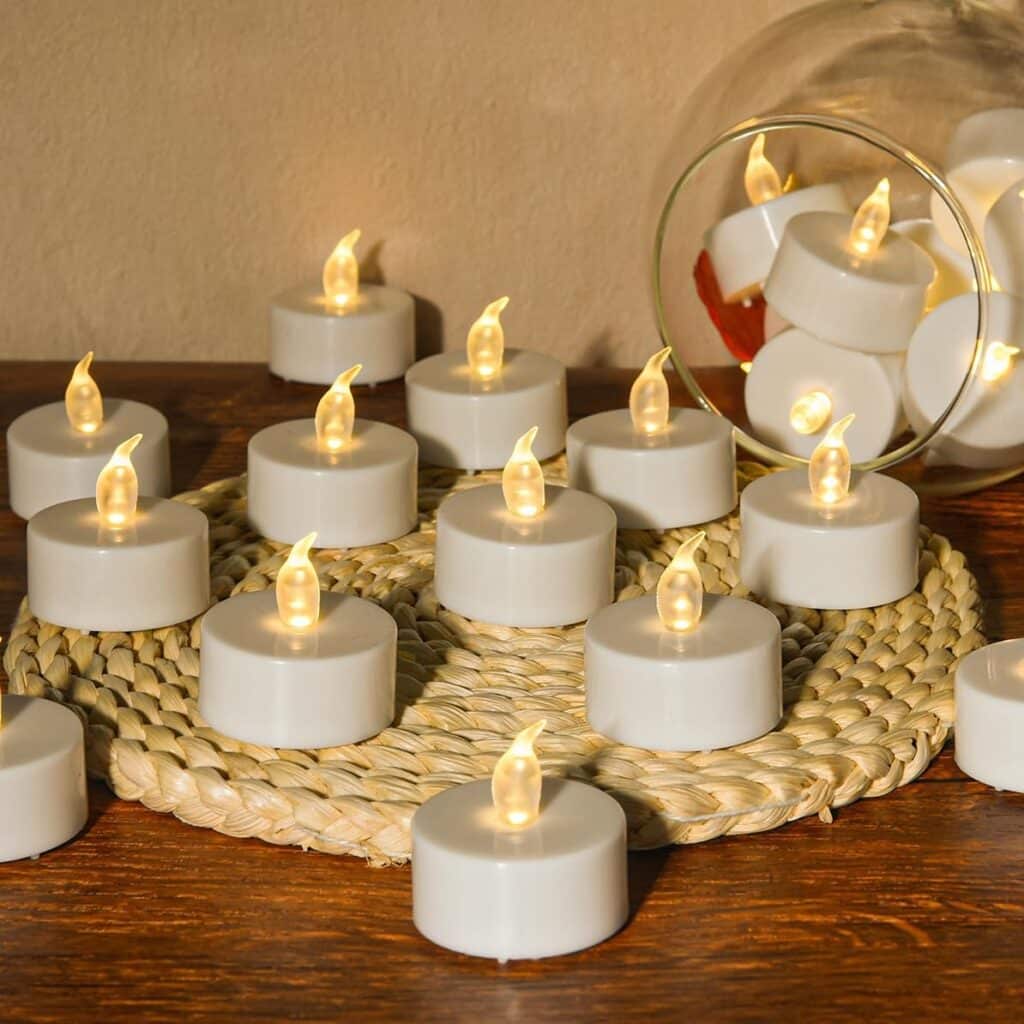 Tea Lights Flameless LED Candles: Warm White 200 Hours Battery Operated Powered 12 Pack Tea Light Birthday Gifts Electric Flickering Fake Candle Romantic Small Tealight for Wedding Christmas Halloween