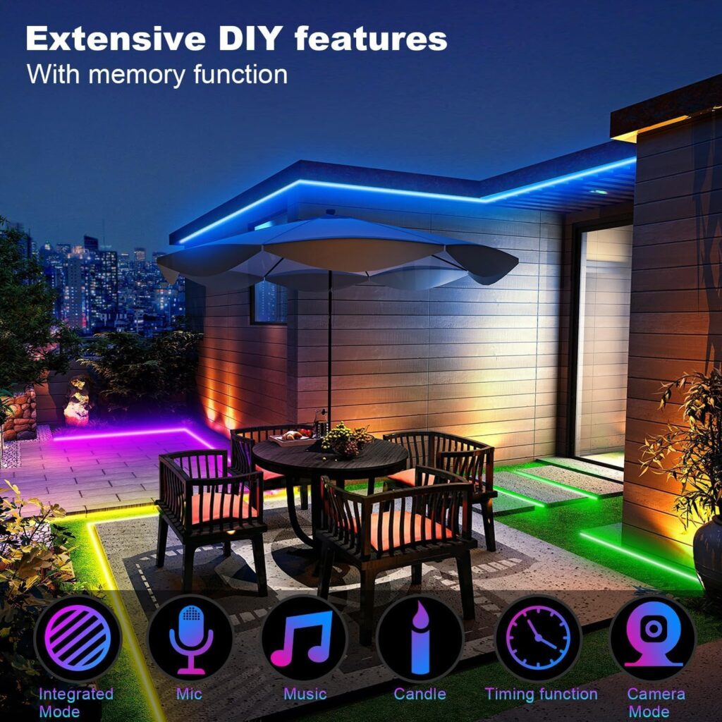 TENDIST 132ft Outdoor Led Strip Lights, IP67 Waterproof LED Light for Outside App Remote Control, RGB Music Sync Exterior Rope Light Strip for Pool, Patio, Deck, Christmas Lighting