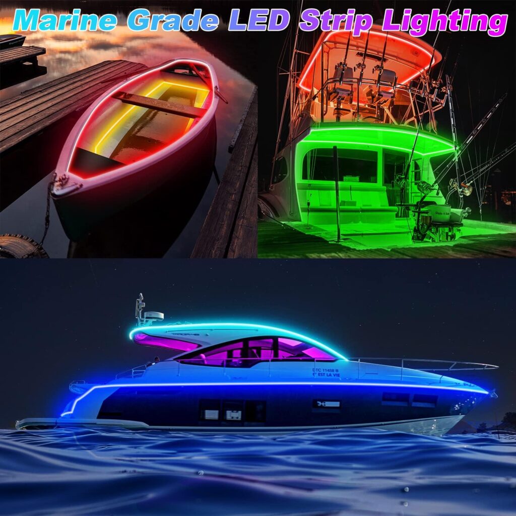 TENDIST LED Boat Lights Strip, IP67 Marine LED Strip Pontoon Boat Light App Control, 12V RGB Waterproof Boat Interior Light, Night Fishing Lighting for Bass Boat, Kayak, Jon Boat, Deck (RGB, 50FT)