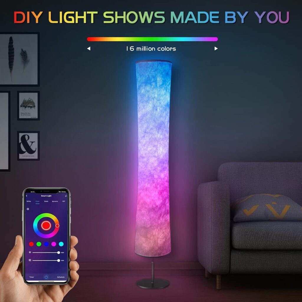 Torchlet LED Standing Lamp with Remote Control, Adjustable Color Temperature and Brightness, Modern Floor Lamp with Fabric Shade for Bedroom, Living Room