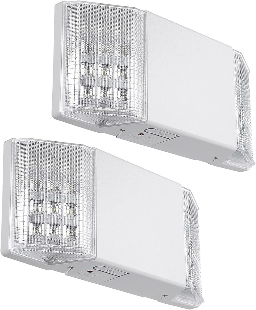 TORCHSTAR LED Emergency Lighting, Commercial Emergency Lights with Battery Backup, UL Listed, Two Heads, AC 120/277V, Hardwired Emergency Exit Light Fixture for Business, Home Power Failure, Pack of 2