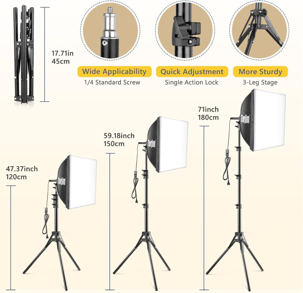Torjim Softbox Photography Lighting Kit, 16 x 16 Professional Softbox Lighting Kit with 85W 3000-7500K LED Bulbs, Studio Lights for Photography/Video Recording/Live Streaming/Portraits Shooting