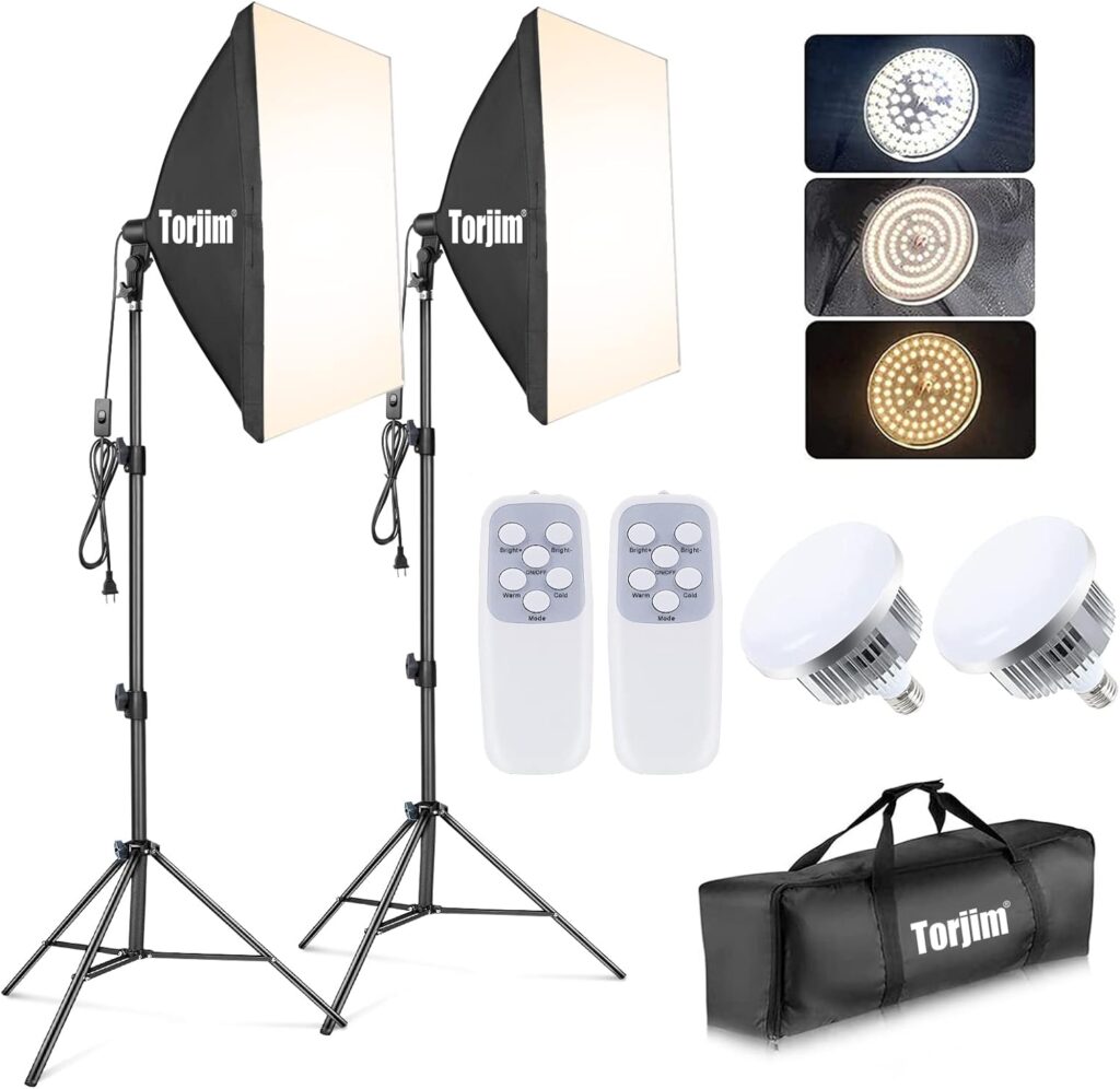 Torjim Softbox Photography Lighting Kit, Professional Photo Studio Lighting with 2x27x27in Soft Box | 2X 85W 3000-7500K E26 LED Bulb,Continuous Lighting Kit for Video Recording (ST-10877)