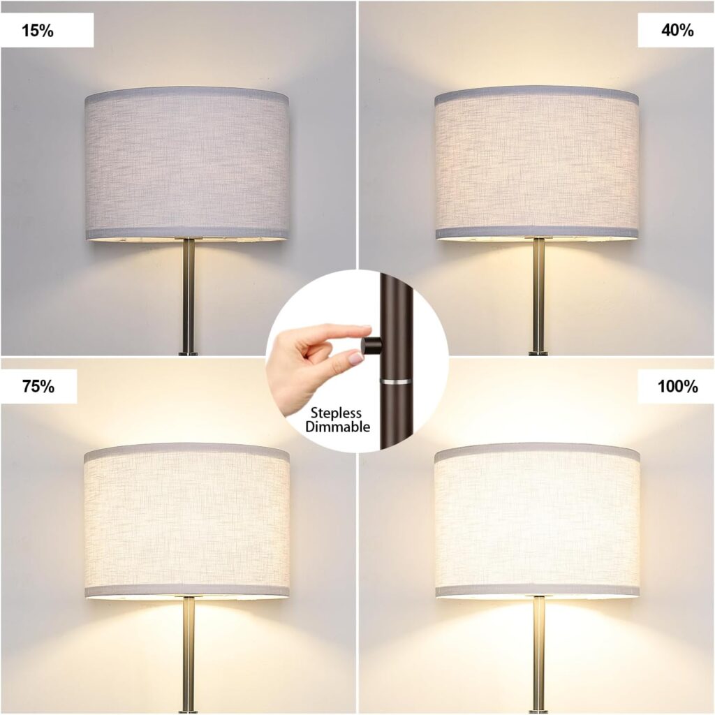 【Upgraded】 Dimmable Floor Lamp for Living Room, 1100 Lumens LED Edison Bulb Included, Simple Standing Lamp with Linen Lamp Shade, Modern Tall Lamp for Living Room Bedroom Office Dining Room Dorm