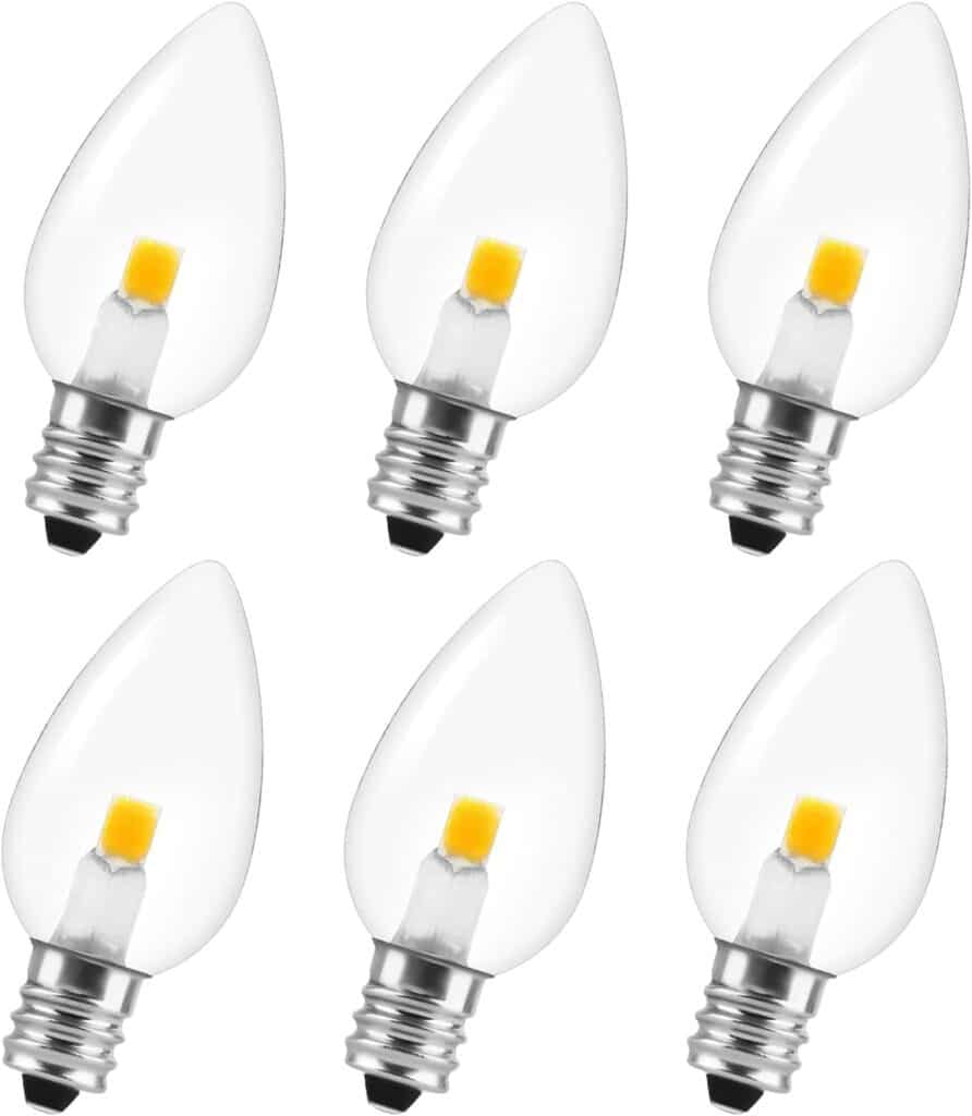 Visther C7 LED-COB Night Light Bulbs, E12 Base Candelabra Replacement Bulb, Warm White String Light, 0.6W Equivalent 7W (6 Pack)