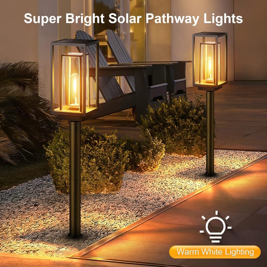 WdtPro Solar Pathway Lights Outdoor, Super Bright Larger Solar Lights Outdoor Waterproof, Over 14 Hours Double-Layer Solar Garden Lights, Auto On/Off Solar Lights for Outside Yard Walkway Driveway
