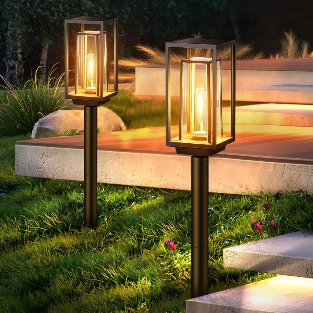 WdtPro Solar Pathway Lights Outdoor, Super Bright Larger Solar Lights Outdoor Waterproof, Over 14 Hours Double-Layer Solar Garden Lights, Auto On/Off Solar Lights for Outside Yard Walkway Driveway