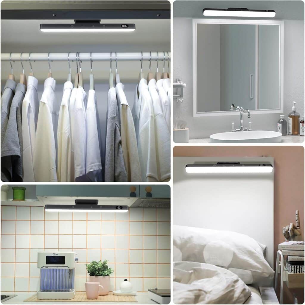 WILLED 3W Dimmable Mirror Lights,3 Colors Adjustable Wall Light with 120 LED,Touch Control,2000mAh Rechargeable Battery Makeup Light, Magnetic Stick Light Bar for Cabinet,Kitchen,Closet,Bedside,Desk