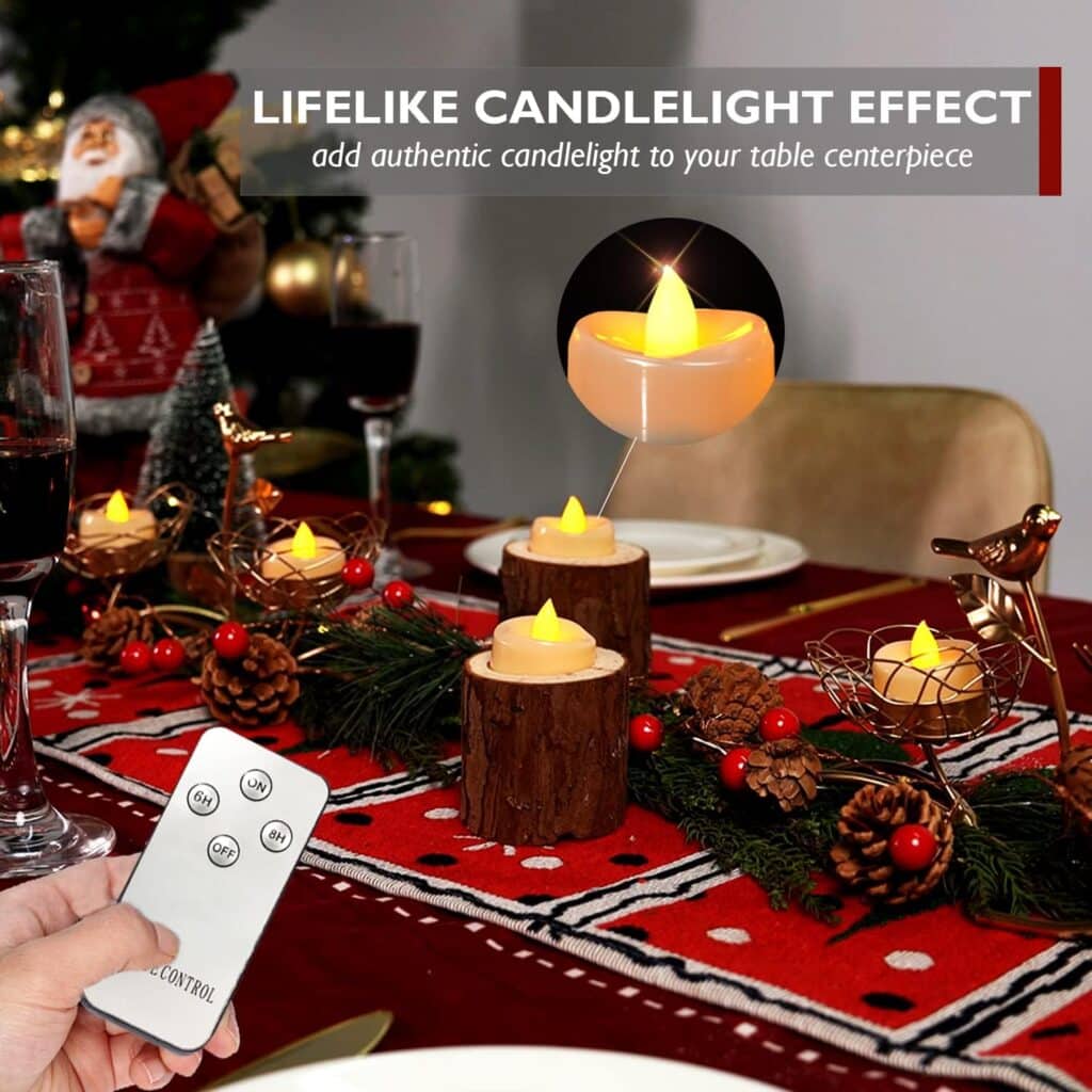 YOJACIKI Flameless Candles, 12 Pack Remote Control Tea Lights, Battery Candles Flickering, 6/8H Timer LED Tea Lights with Remote for Halloween Christmas Home Decor, Dia 1-1/2” X H 1-1/4”(Warm Yellow)