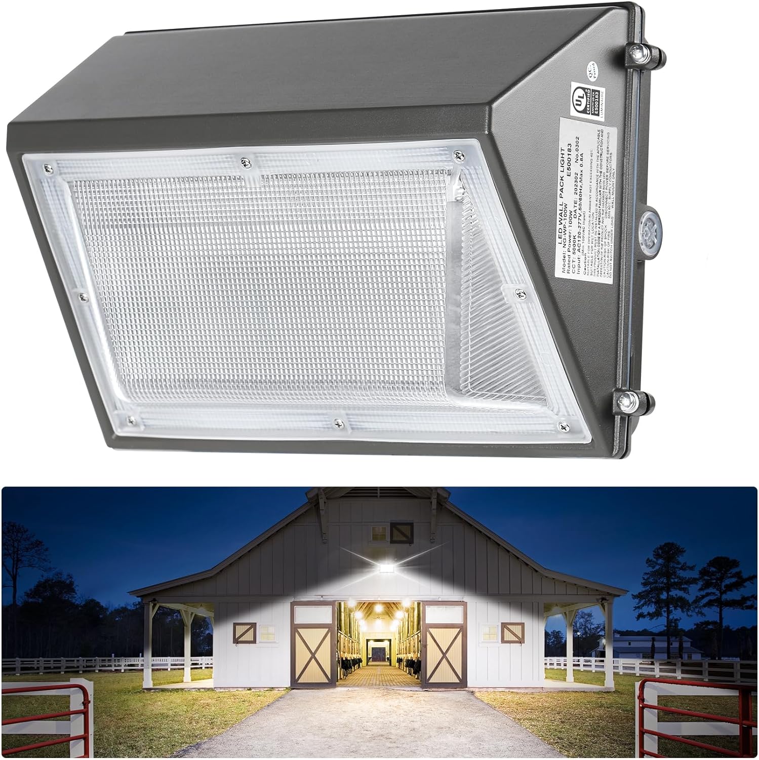 120W LED Wall Pack Light with Dusk-to-Dawn Photocell, 15600LM 5000K Daylight Commerical Security Lighting, IP65 Waterproof Wall Mount Outdoor Flood Light for Warehouse Factory Yard, UL ETL DLC Listed