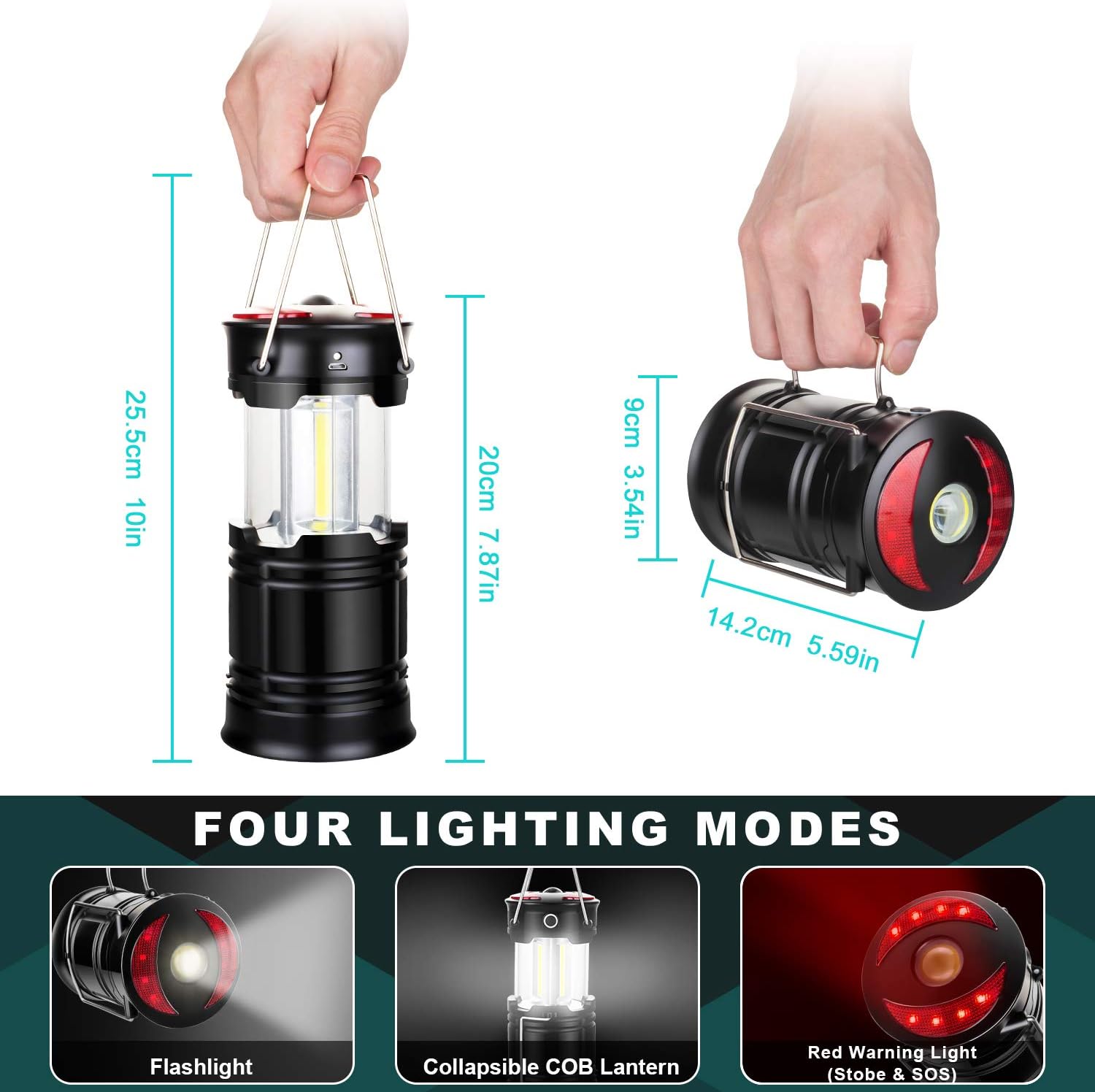 2 Pack Camping Lanterns Camping Accessories USB Rechargeable and Battery Powered 2-in-1 LED Lanterns, Hurricane Lights with Flashlight and Magnet Base for Camping, Hiking, Emergency, Outage