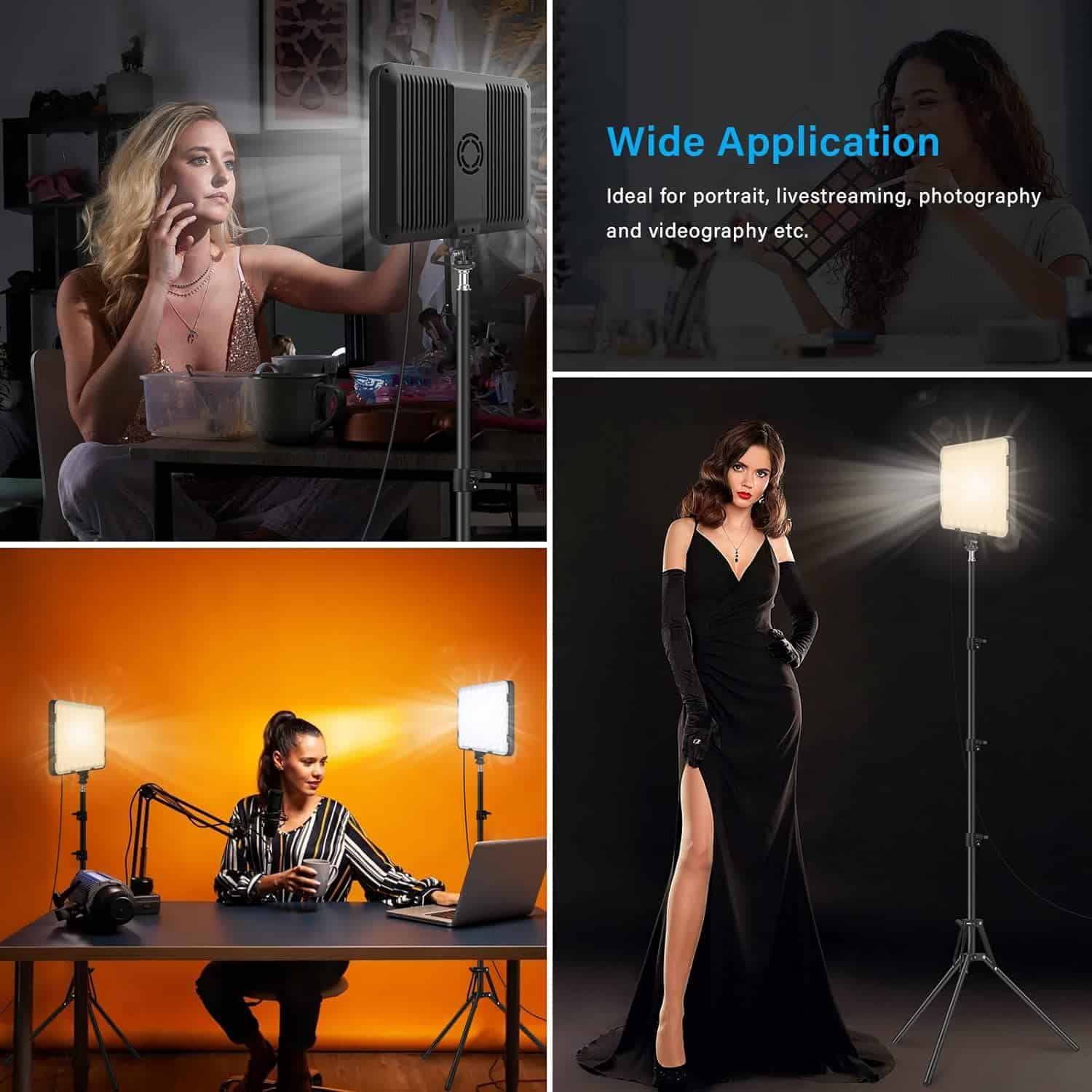 2 Pack LED Video Light with 63 Tripod Stand, Obeamiu 2500-8500K Dimmable Photography Studio Lighting for Video Film Recording/Collection Portrait/Live Game Streaming/YouTube Podcast, USB Charger