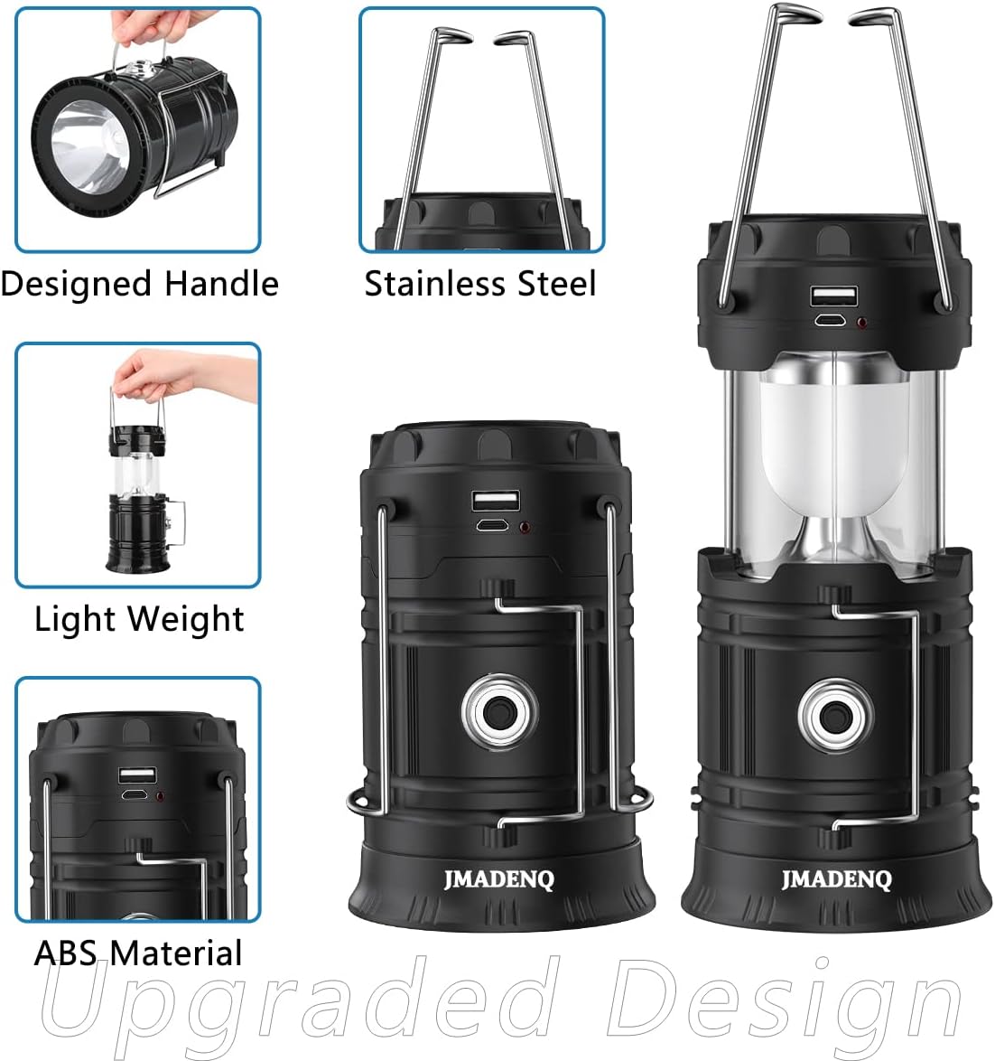 2023 Upadte Solar Lantern Flashlights Charging for Phone, USB Rechargeable Led Camping Lantern, Collapsible  Portable for Emergency, Hurricanes, Power Outage, Storm (Classical-2)