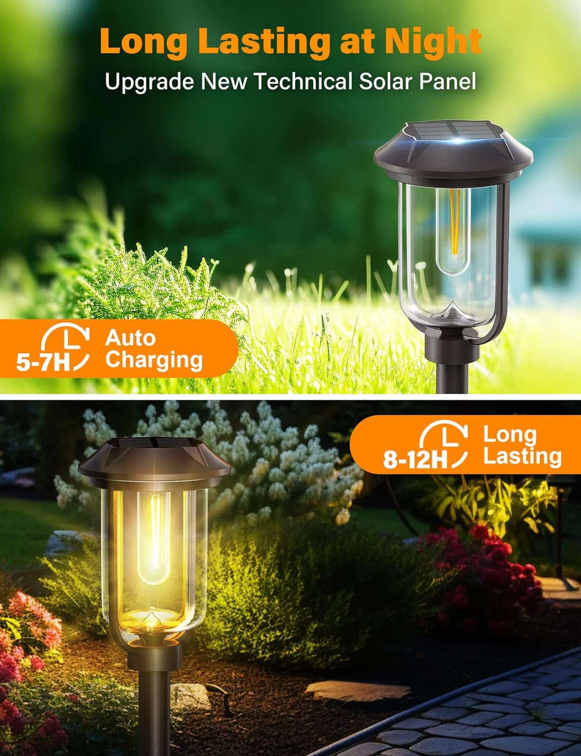 2LED Bright Solar Pathway Lights Outdoor, 1200mAh Solar Path Lights 6Pack, 32in Pathway Lights Solar Powered, IP65 Waterproof Solar Lights for Outside Path Walkway Backyard Patio Landscape, Brown
