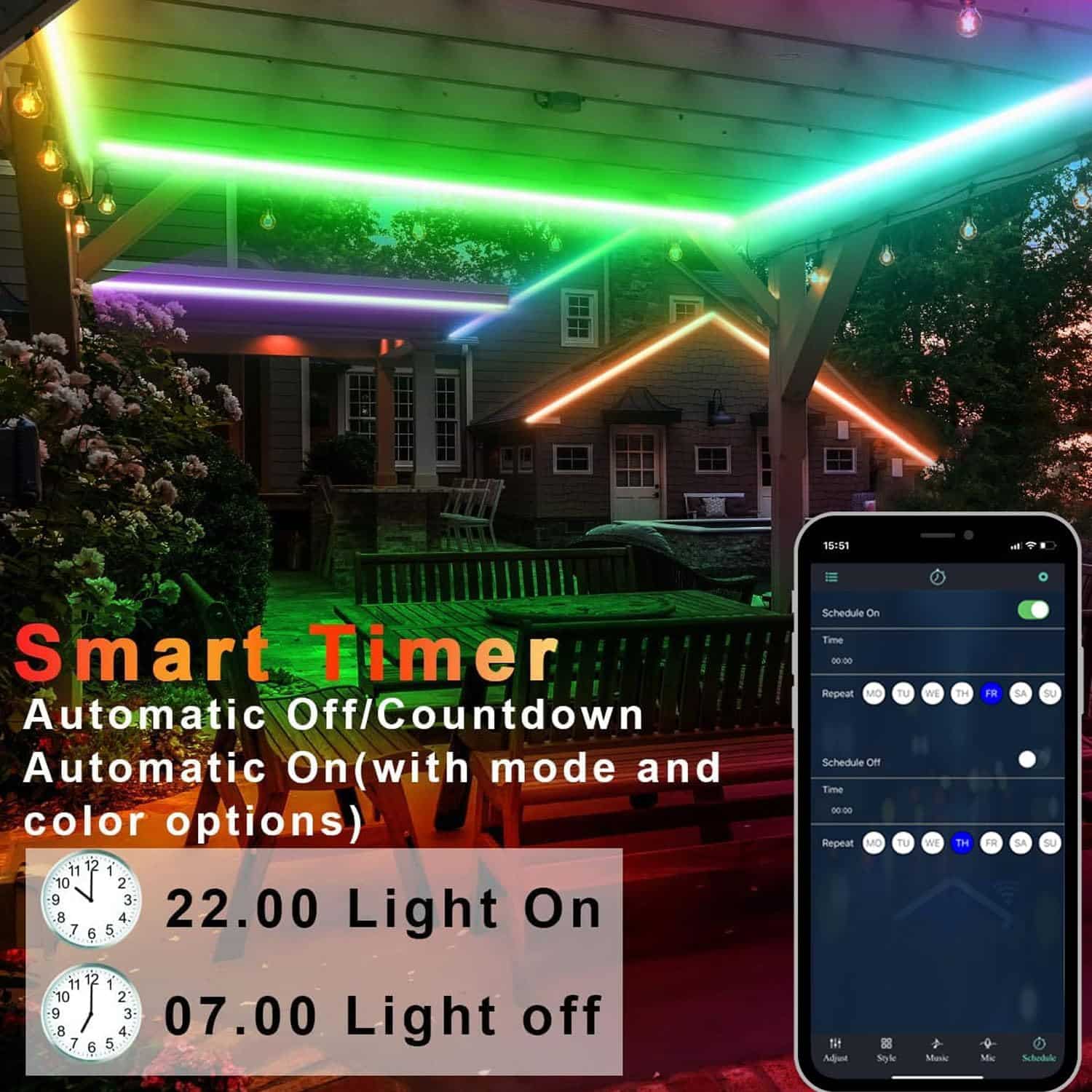 65.6Ft Outdoor LED Strip Lights Waterproof 2 Roll,IP68 Outside Led Light Strips Waterproof with App and Remote,Music Sync RGB Exterior Led Rope Lights with Self Adhesive Back for Deck,Balcony,Pool…