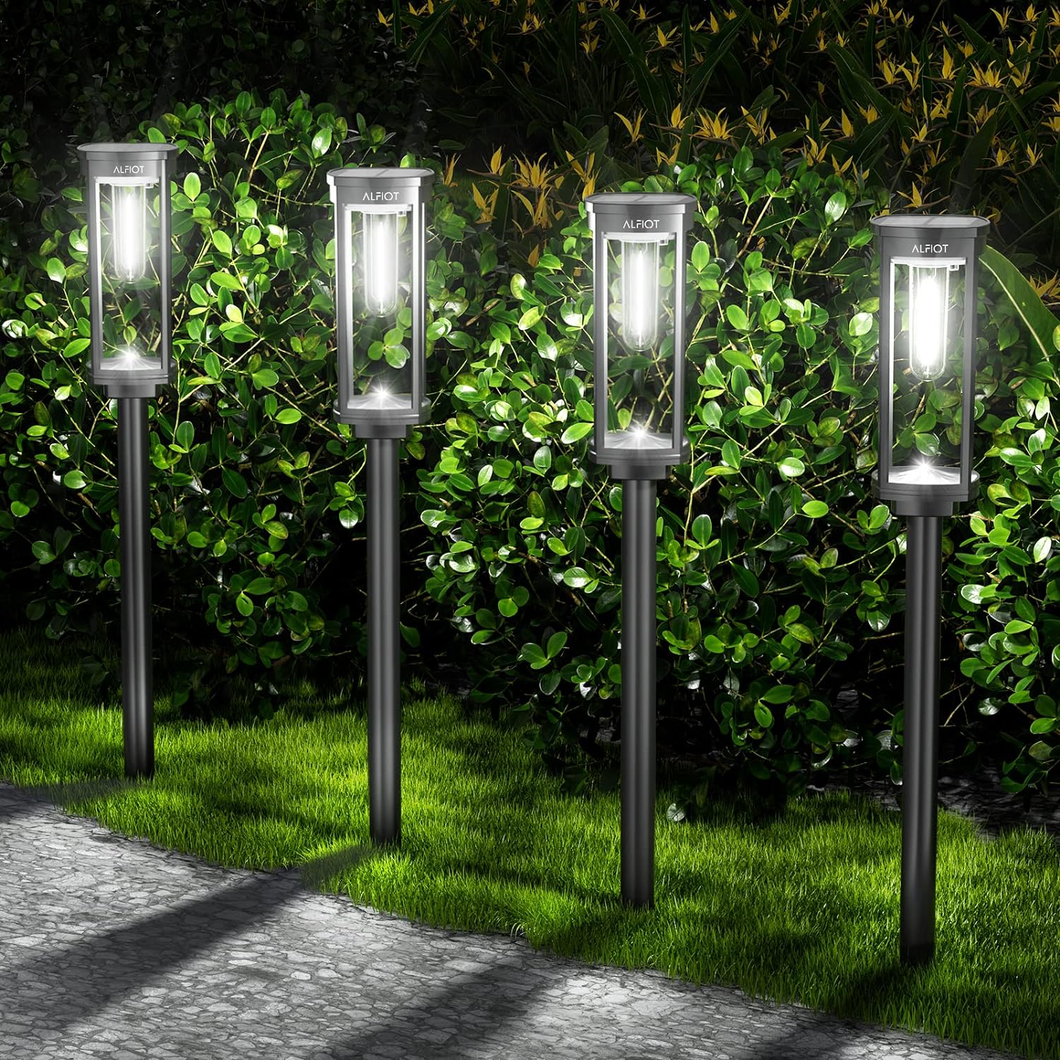 ALFIOT Solar Pathway Lights Waterproof 8 Pack Upgraded Walkway Landscape Outdoor Driveway Auto On/Off Lights for Yard Lawn Patio (Cool White)