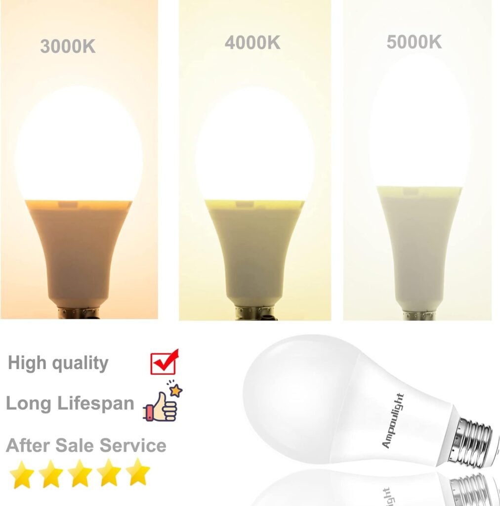 Ampoulight 3 Way Led Light Bulb 50-100-150W Equivalent A21,3 Way Bulb 4000K Natural White,500-1600-2200LM High Lumens, 6-14-20W E26 Medium Base Bulb for Reading 2 Pack