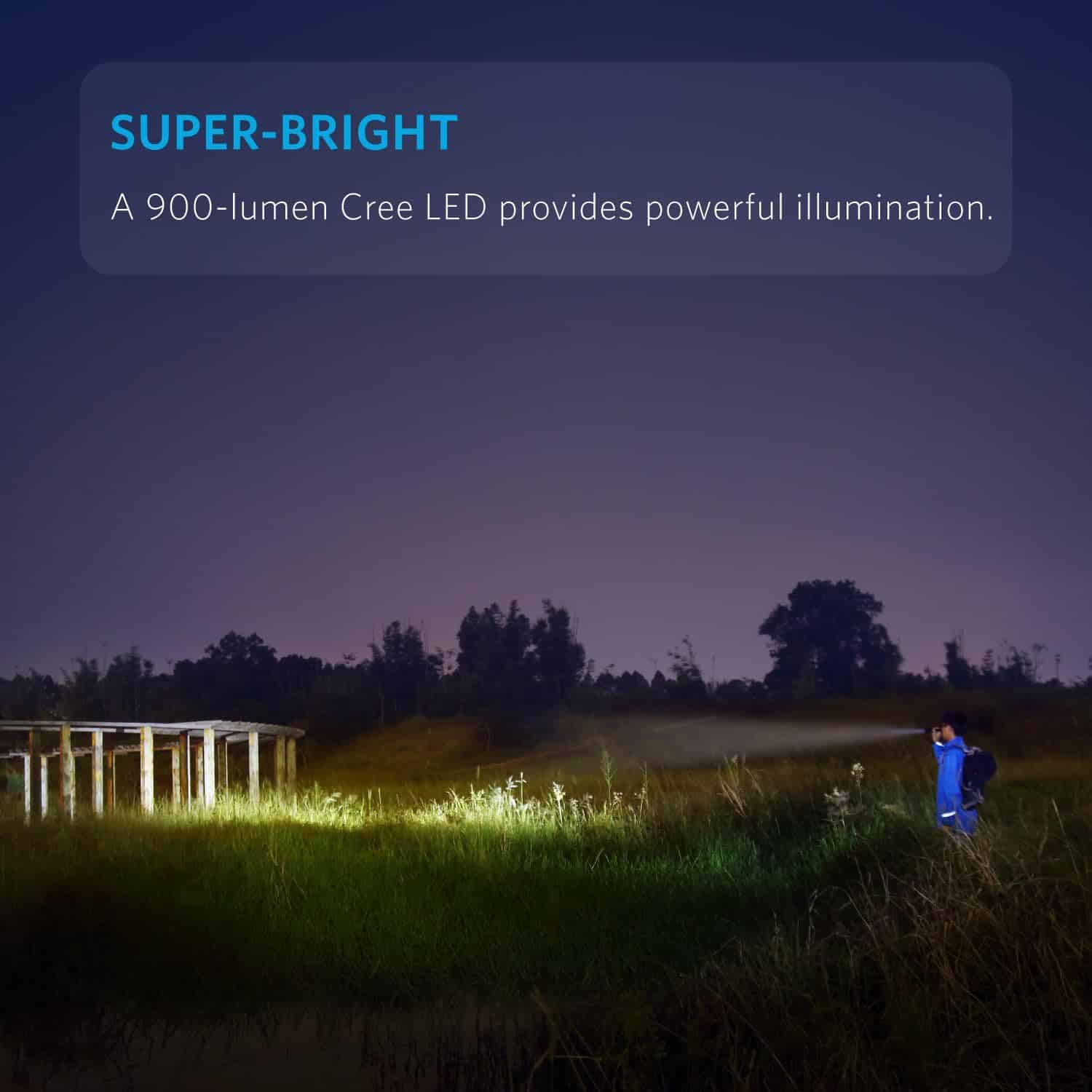 Anker Rechargeable Bolder LC90 LED Flashlight, Pocket-Sized Torch with Super Bright 900 Lumens CREE LED, IPX5 Water-Resistant, Zoomable, 5 Light Modes