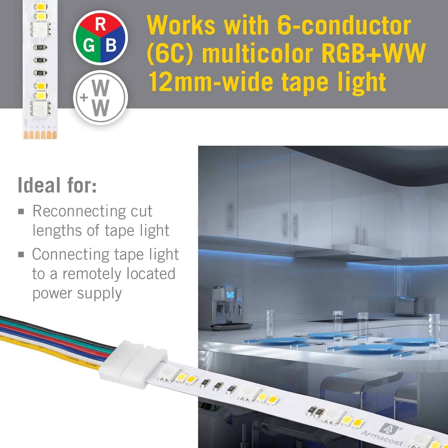 Armacost Lighting SureLock Pro 6 Pin RGB+WW LED Strip Light Tape to Wire Connector (6-Pack) 760765