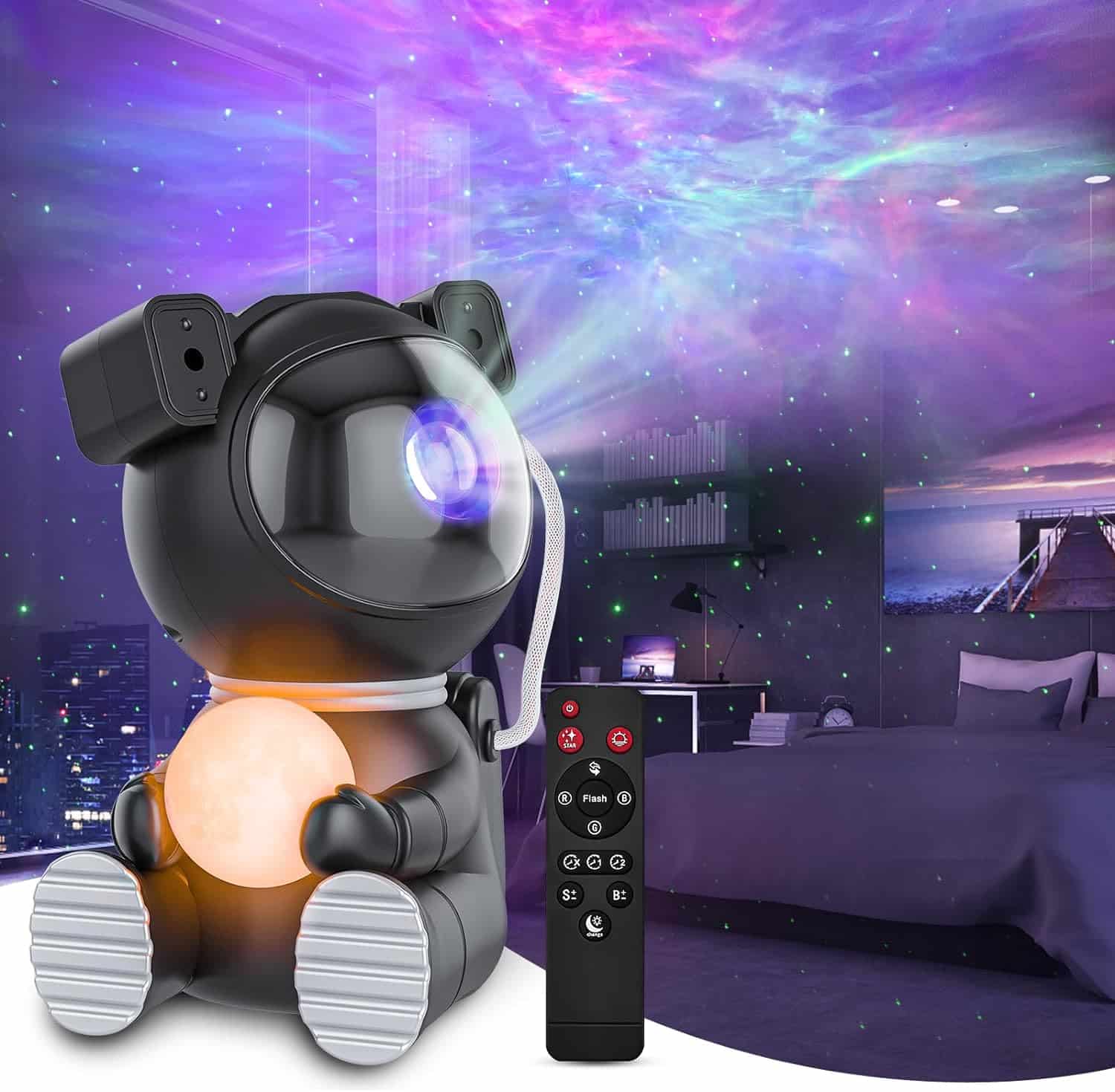Cayclay Astronaut Light Projector, Galaxy Projector for Bedroom, Star Projector with Moon Lamp, LED Nebula Night Light for Kids, Room Decor, Party, Gift(Black)
