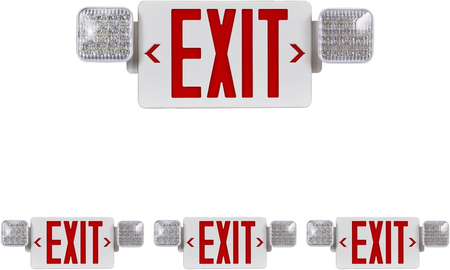 CM MZY LED Exit Sign with Emergency Lights,Exit Sign Lights with Battery Backup, Red Letter Emergency Exit Sign Lights with Two Adjustable Heads,AC 120-277V, UL Certified4PCS