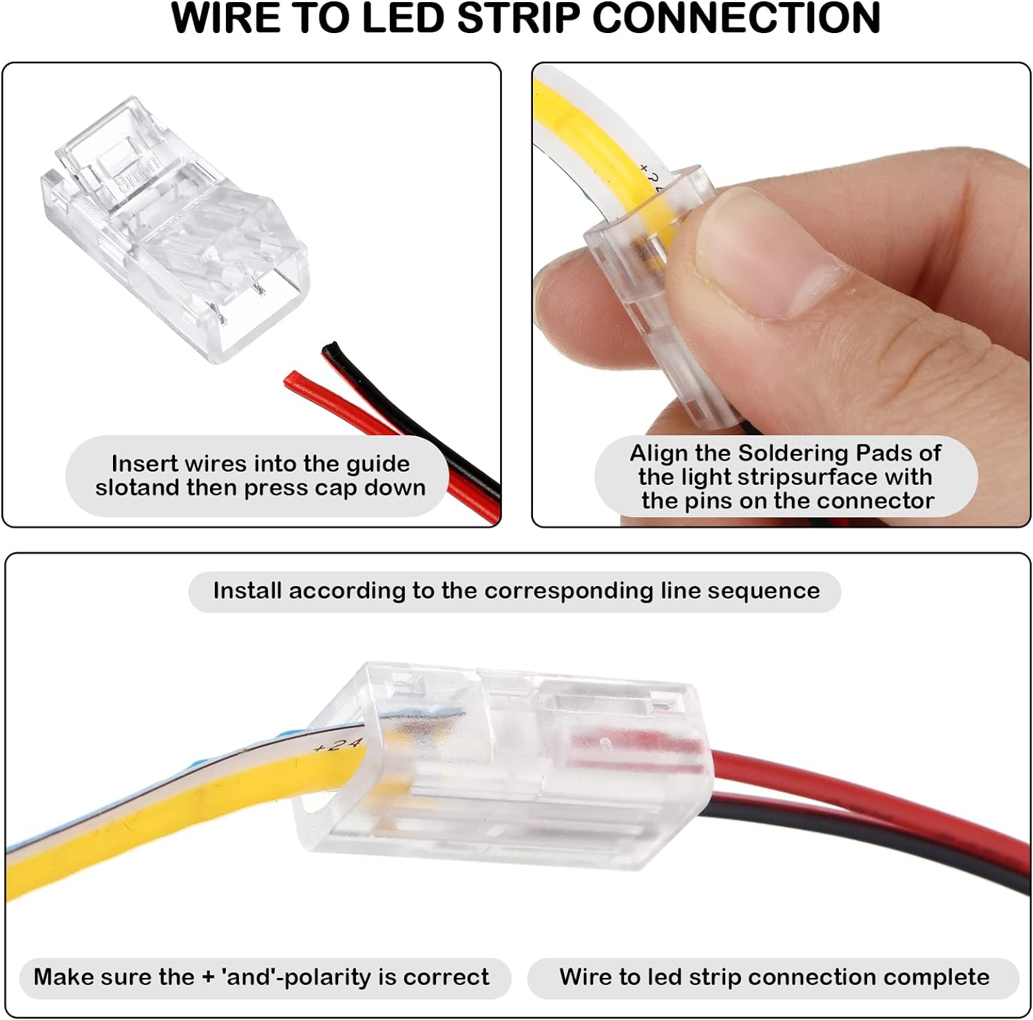 COB LED Strip to Wire Connector 20 Pieces Waterproof LED Adapter Connectors Transparent Solderless LED Light Strip Connectors for Strip Light Unwired Gapless Track Lighting Connector (2 Pin, 8 mm)