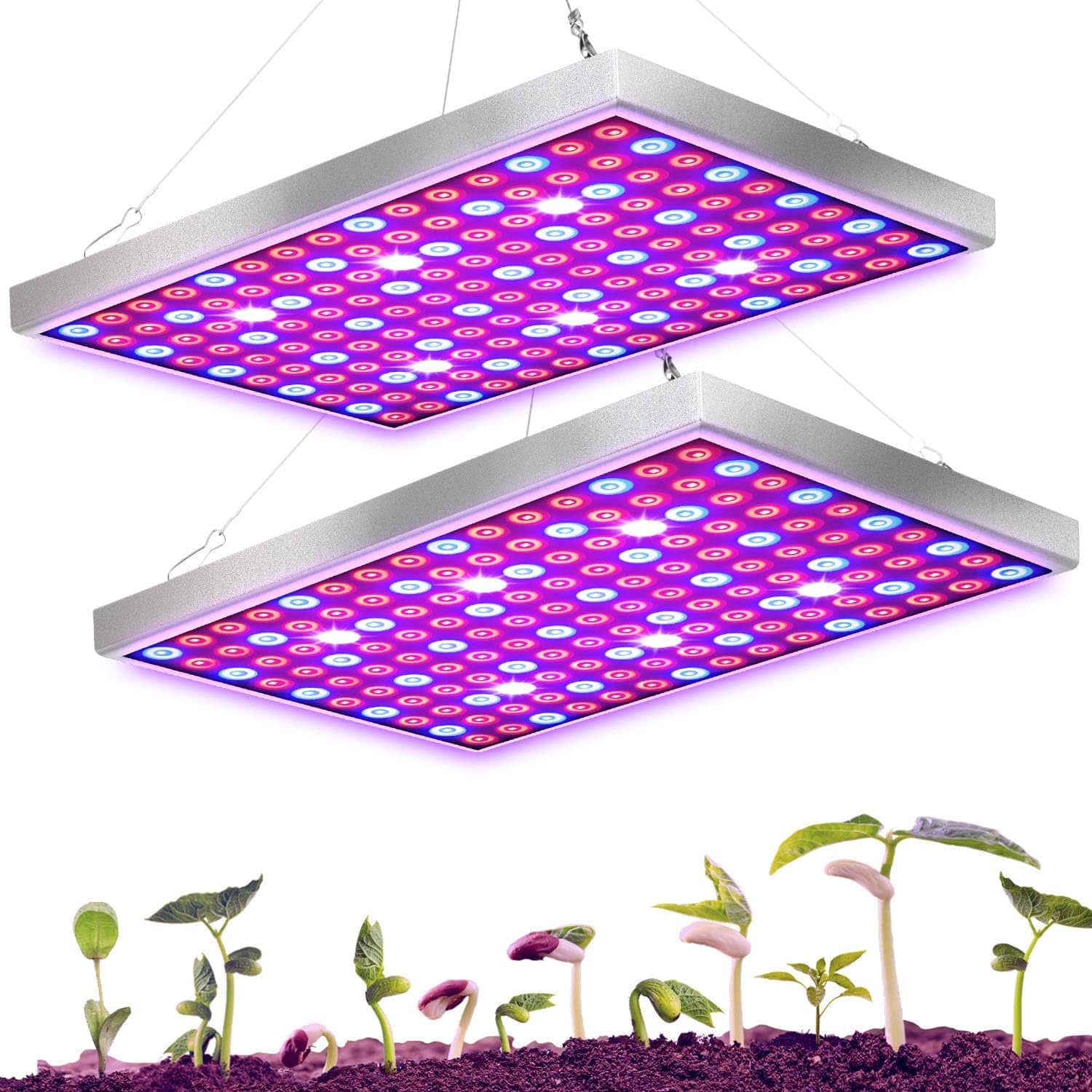 Diboys LED Grow Light for Indoor Plants, 45W Plant Lights Full Spectrum Panel Grow Light for Seedlings, Succulents, Micro Greens, Vegetable and Flower, 2 Pack