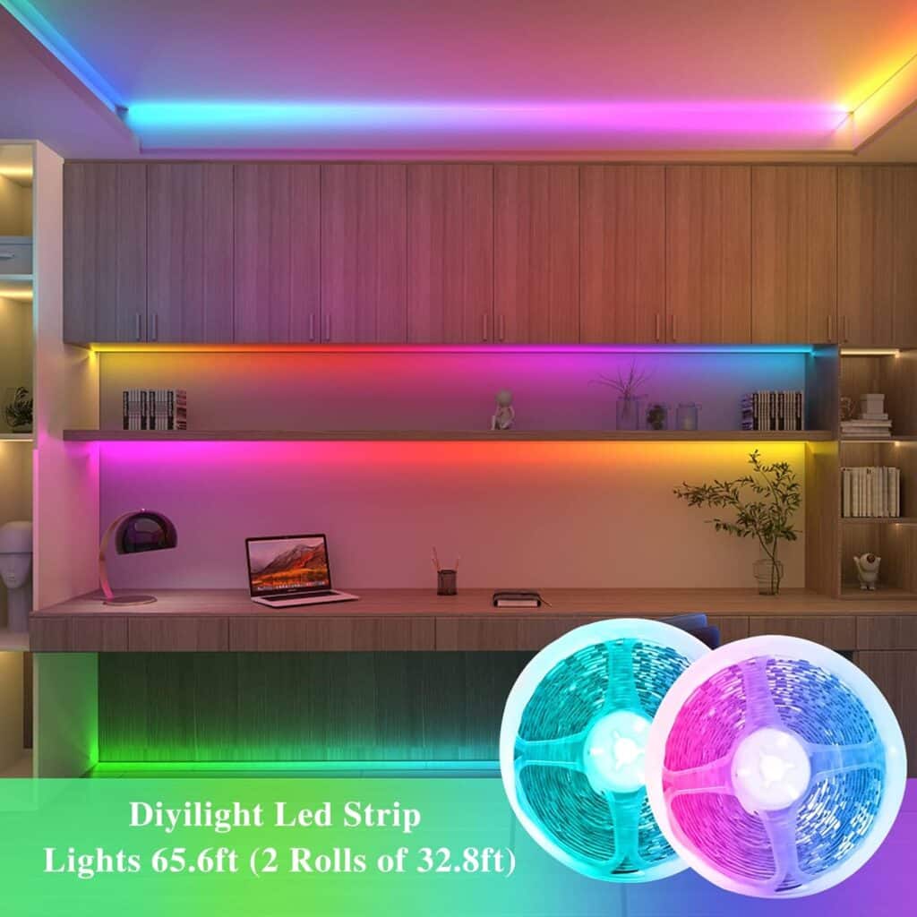 Diyilight Led Strip Lights 50 ft Smart Light Strips with App Control Remote, 5050 RGB Led Lights for Bedroom, Music Sync Color Changing Lights for Room Party