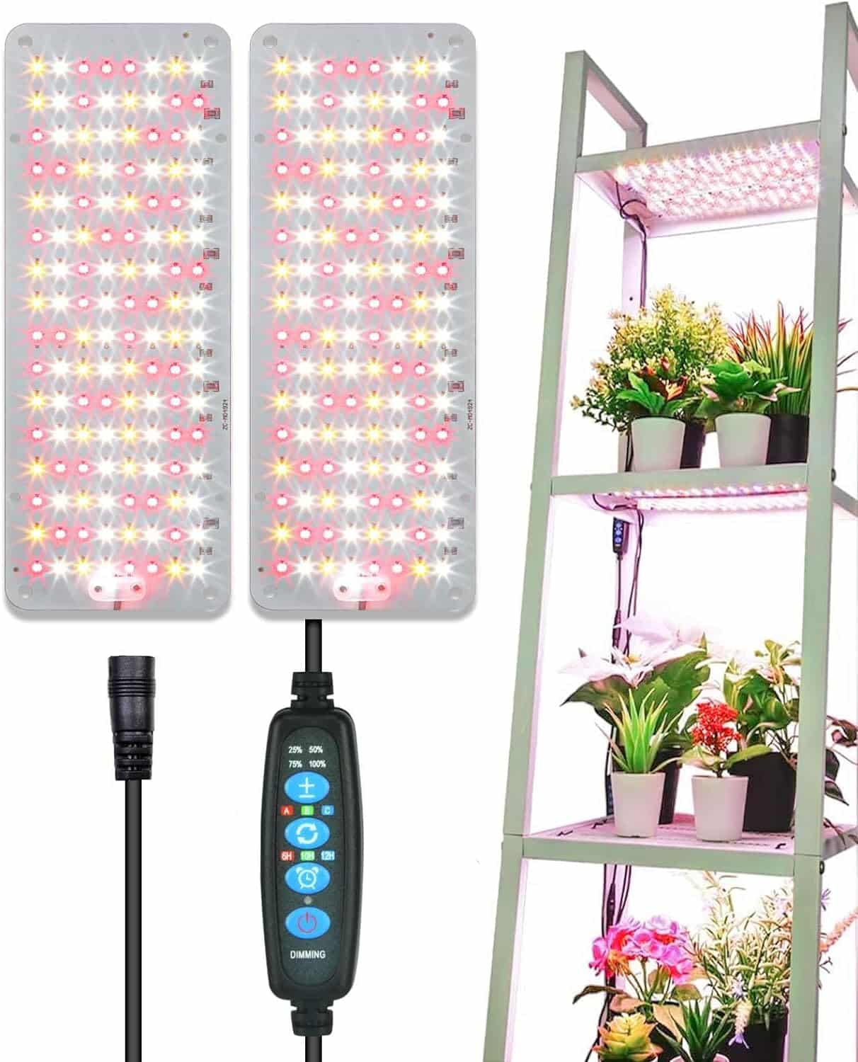 DOMMIA Grow Lights for Indoor Plants, 3 Pack Full Spectrum LED Grow Light with Auto ON  Off Timer, 132 LEDs Sunlike Plant Light for Hydroponics, Succulents  More, Easy to Assemble