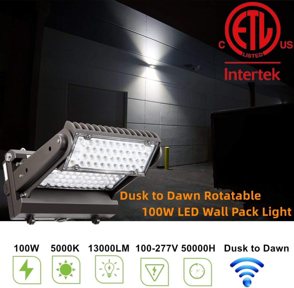 Dusk to Dawn 120W Rotatable LED Wall Pack Light, 5000K 16000LM 600-800W HPS/HID Equiv, ETL Adjustable Head Outdoor LED Wallpack Lighting Fixture for Area Light, Parking, Garages,Warehouse,Entrance