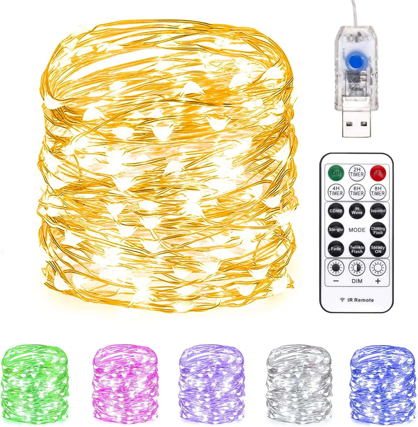 Fairy Lights 66 ft 200 LED USB Twinkle String Lights Plug in Silver Wire Lights with Remote and Timer 8 Modes Outdoor Waterproof Starry Lights DIY Party Wedding Christmas Decoration（Warm White） : Home  Kitchen