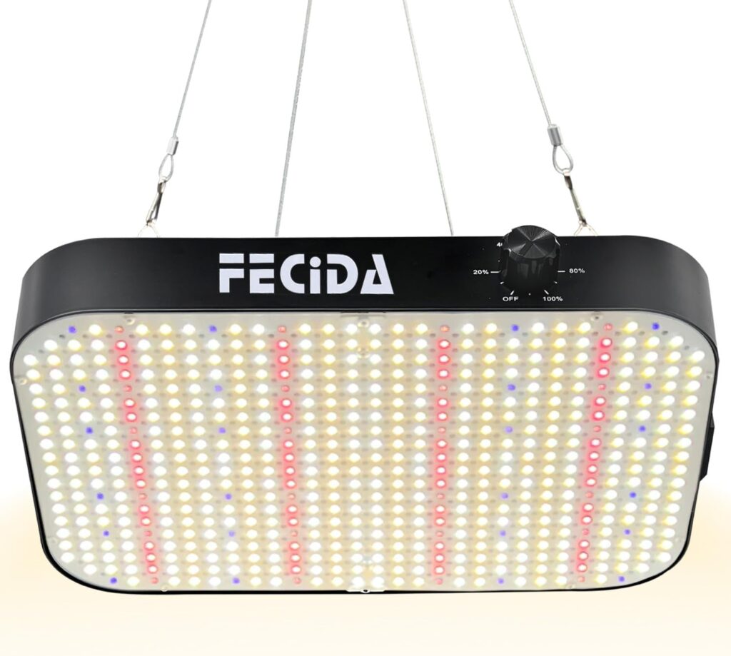 FECiDA 600W LED Grow Light Dimmable, 2024 Best LED Grow Lights for Indoor Plants Full Spectrum, Seed Starting Seedlings Vegetable Pepper Hanging Growing Lamps, Daisy Chain Function, Quiet Built-In Fan