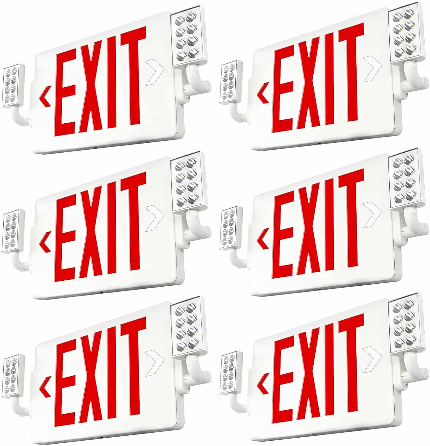 FREELICHT LED Exit Sign with Emergency Lights，Double-Sided Adjustable LED Emergency Exit Lights with Battery Backup，Exit Sign for Business，Easy to Install，UL Certified，AC 120/277V，Pack of 6