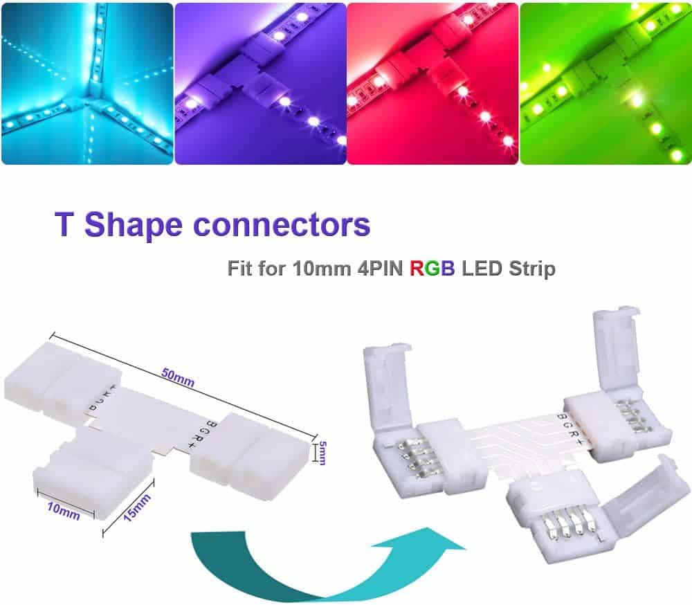 FSJEE 4 Pin LED Strip Connector Kit for 5050 10mm LED Light Strip,Include 8 Types of Solderless Accessories,Provide Most of Parts for DIY Lighting Project