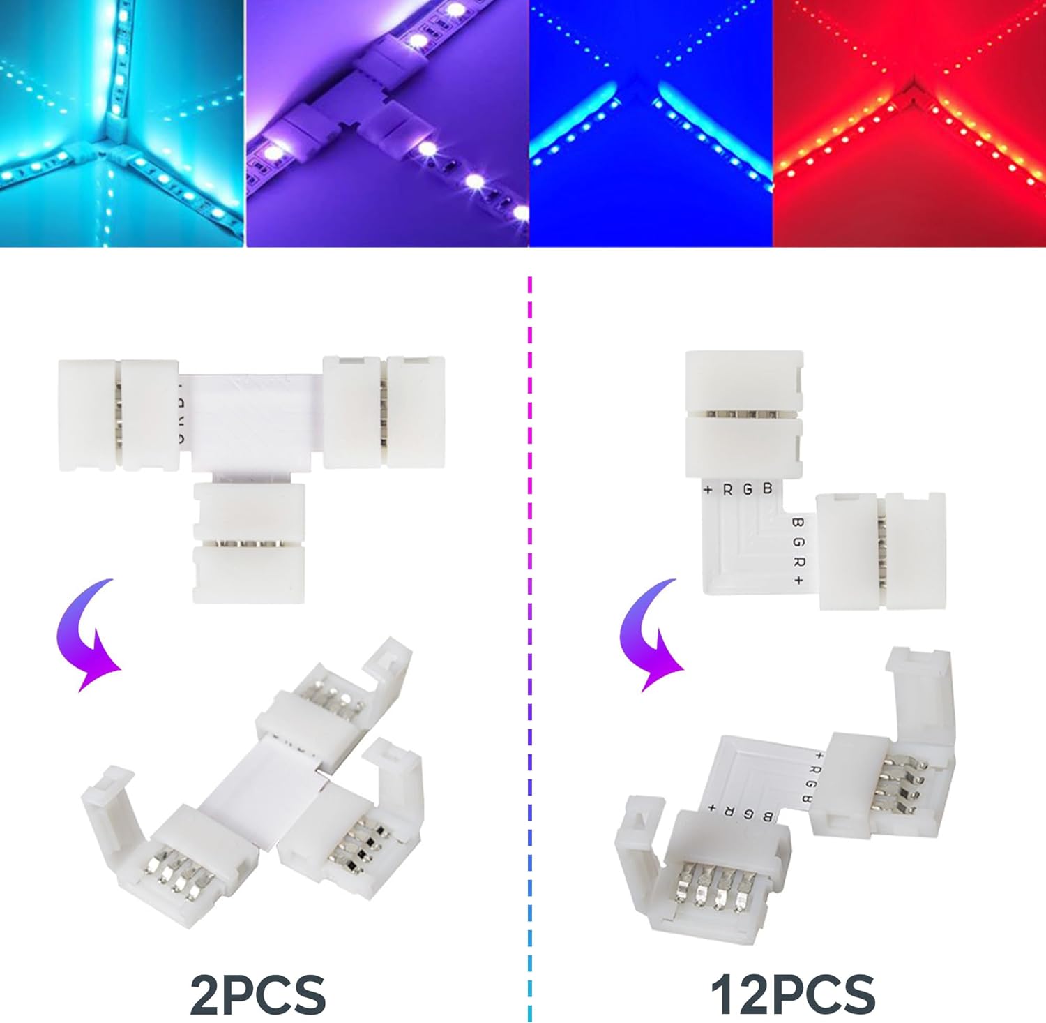 FUMENTON LED Strip Connector Kit for 5050 10mm 4Pin,Includes 8 Types of Solderless LED Strip Accessories,Provides Most Parts for DIY