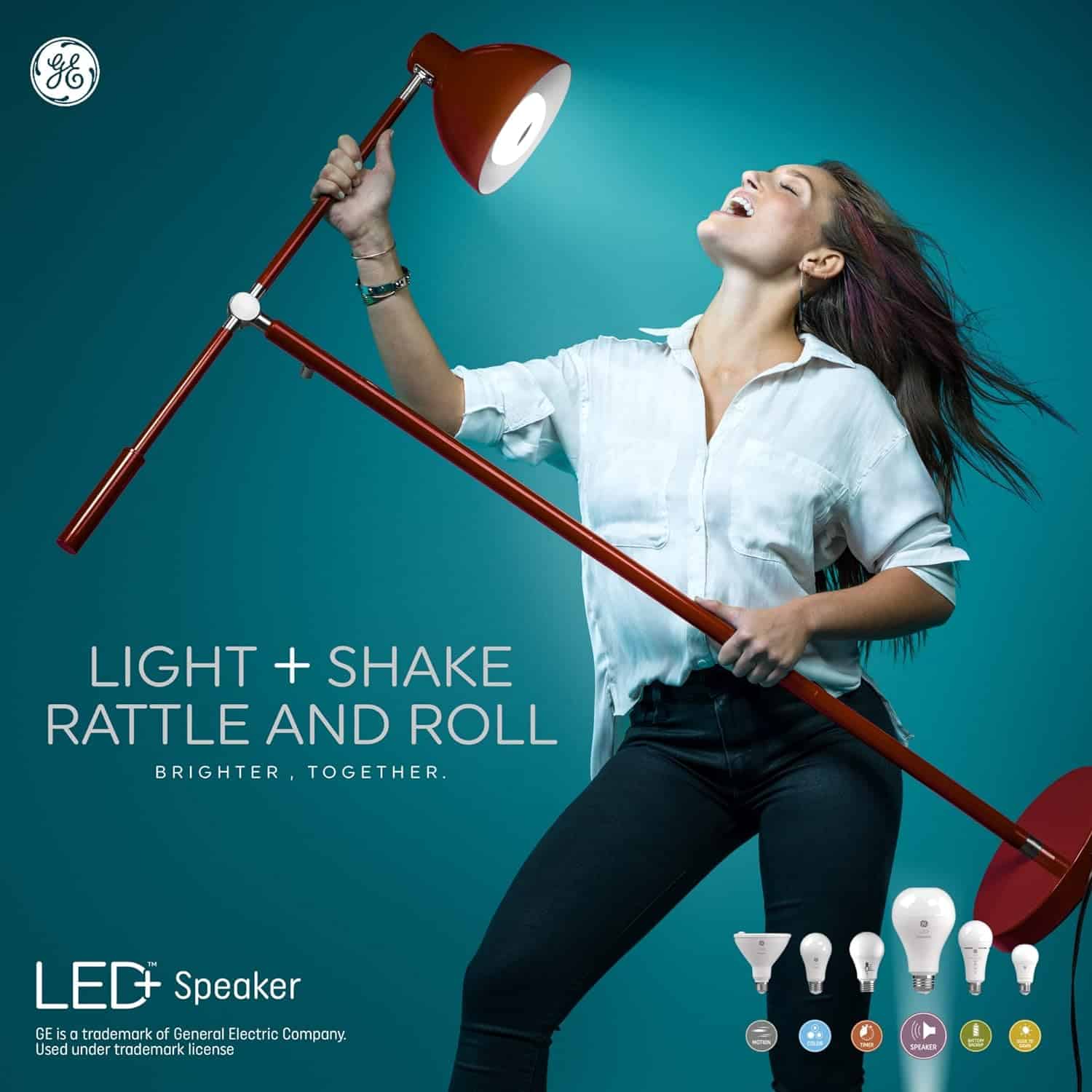 GE LED+ Color Changing Speaker LED Light Bulb with Remote, 14W, Multicolor + Warm White, PAR38 Outdoor Floodlight (1 Pack)