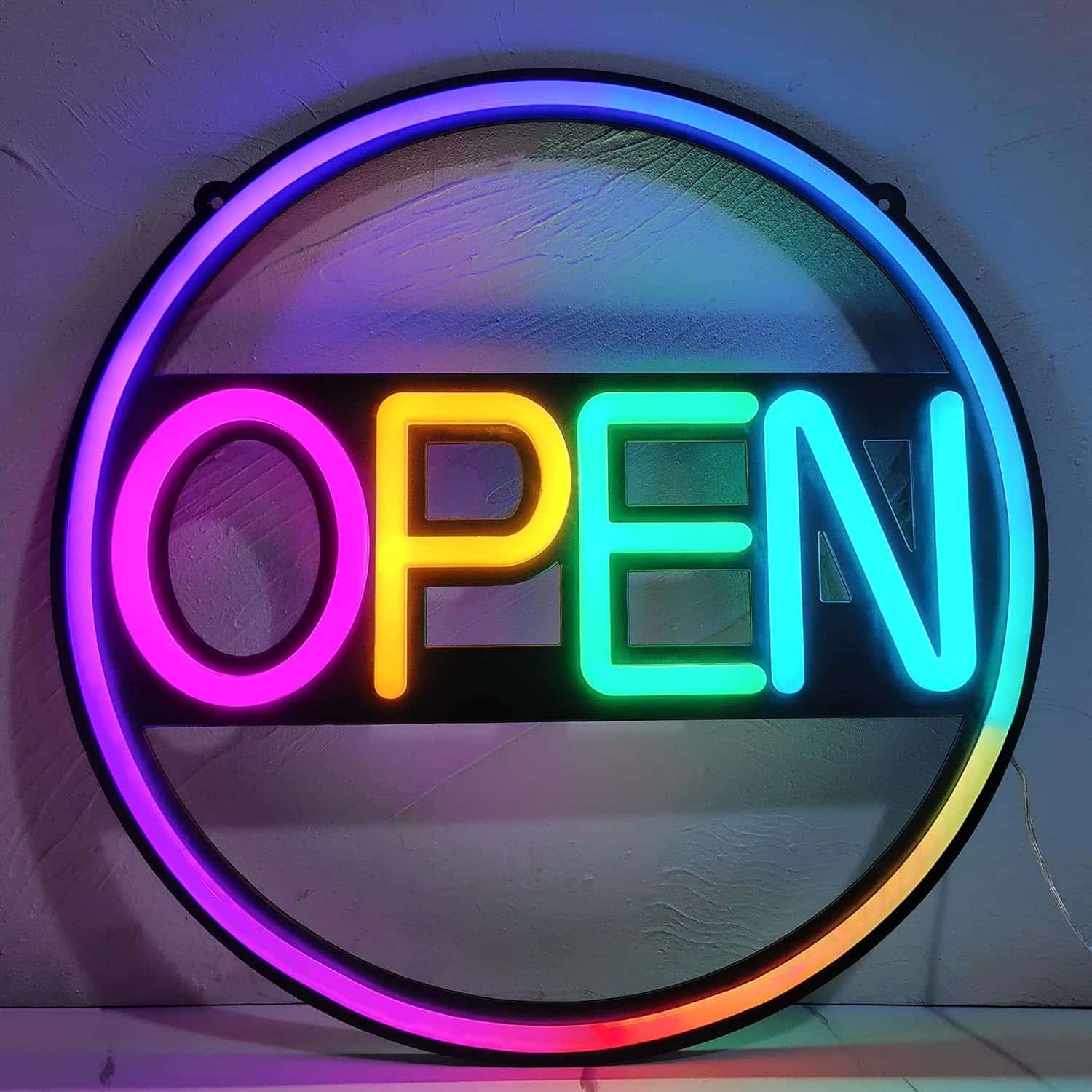 GGK Neon OPEN Sign for Business Multicolors Dynamic Color Changing OPEN Business Sign Dimmable Smart Control Open Signs for Stores, Shops, Offices, Restaurants, Studios, Retail Window (Multicolors)