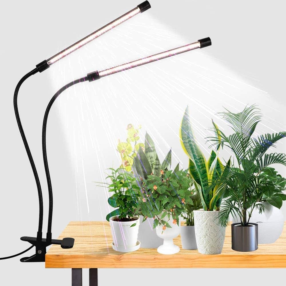 GooingTop LED Grow Light,6000K Full Spectrum Clip Plant Growing Lamp with White Red LEDs for Indoor Plants,5-Level Dimmable,Auto On Off Timing 4 8 12Hrs
