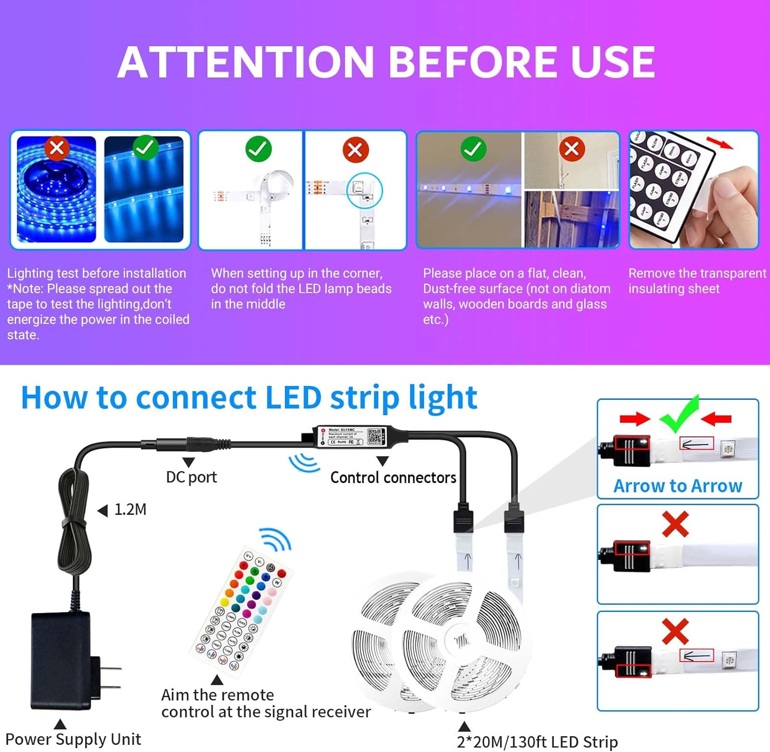 IKERY 65.6ft Led Lights for Bedroom SMD 5050 44-Key Remote Control LED Strip Lights Cuttable  Dimmable Color Changing RGB Lights for Room,Gaming,Christmas,Party Decoration