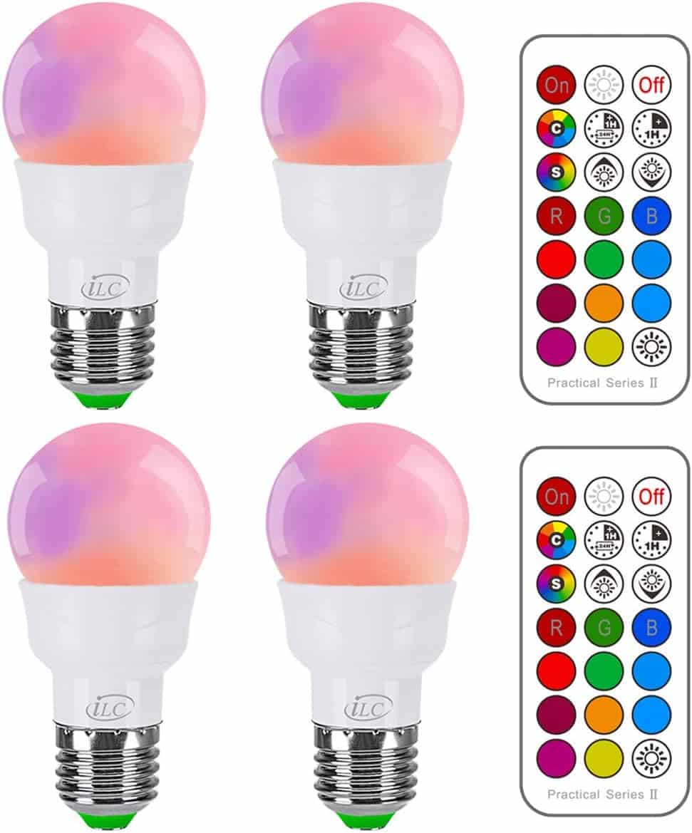 iLC RGB LED Light Bulb, Color Changing 40W Equivalent,5700K Daylight White, 450LM Dimmable 5W E26 Screw Base RGBW, Mood Light Bulb - 12 Color Choices - Timing Infrared Remote Control Included (8 Pack)