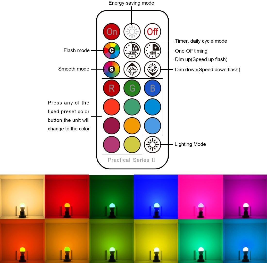 iLC RGB LED Light Bulb, Color Changing Light Bulb, 40W Equivalent, 450LM, 2700K Warm White 5W E26 Screw Base RGBW, Flood Light Bulb- 12 Color Choices - Timing Infrared Remote Control (4 Pack)