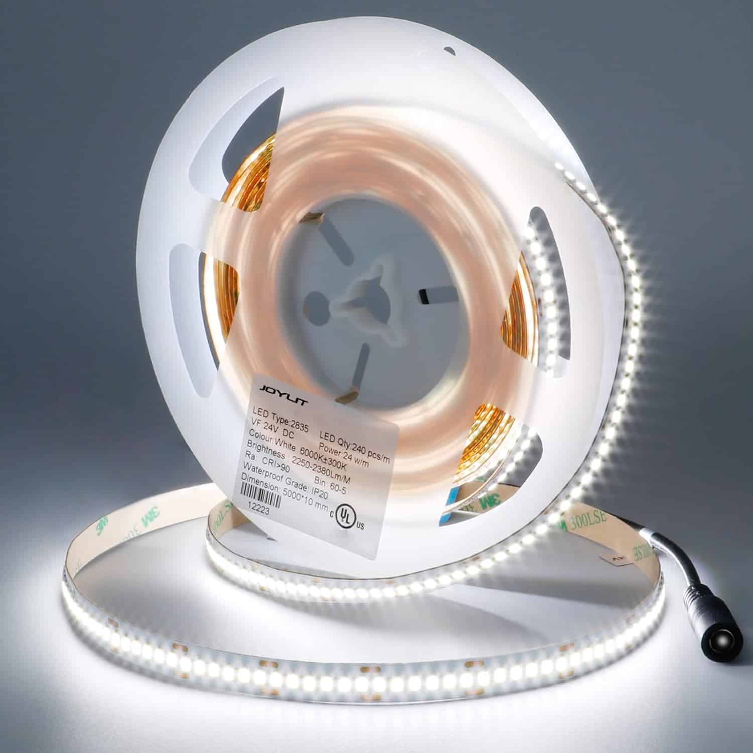 JOYLIT 24V LED Strip Lights 6000K White 683lm/ft 16.4ft Non Waterproof, UL Premium Ultra Bright CRI 90+ 1200LEDs Density SMD 2835 11200lm Dimmable Tape Light for Ceiling, Commercial Task Lighting