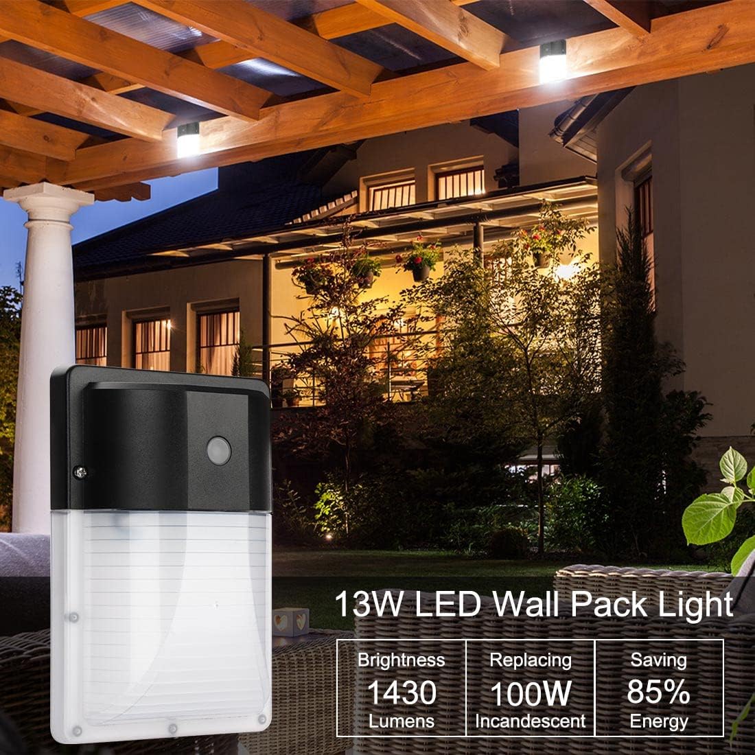 kadision LED Wall Pack Light with Dusk to Dawn Photocell, 13W 1430lm 5000K 100-277V IP65 Waterproof Outdoor Security Lights, ETL Listed, 4-Pack