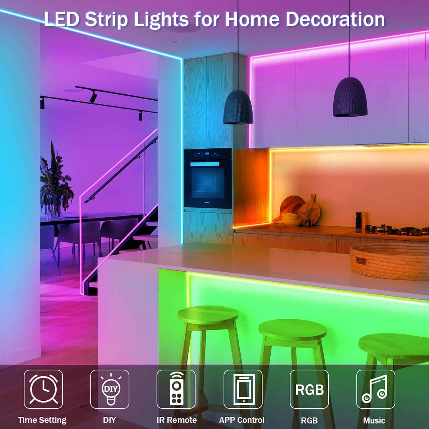 KEELIXIN 65.6ft LED Lights for Bedroom, Music Sync RGB LED Strip Lights with APP  Remote Control, Luces LED para Cuarto, Bluetooth LED Lights for Room, Home Decoration
