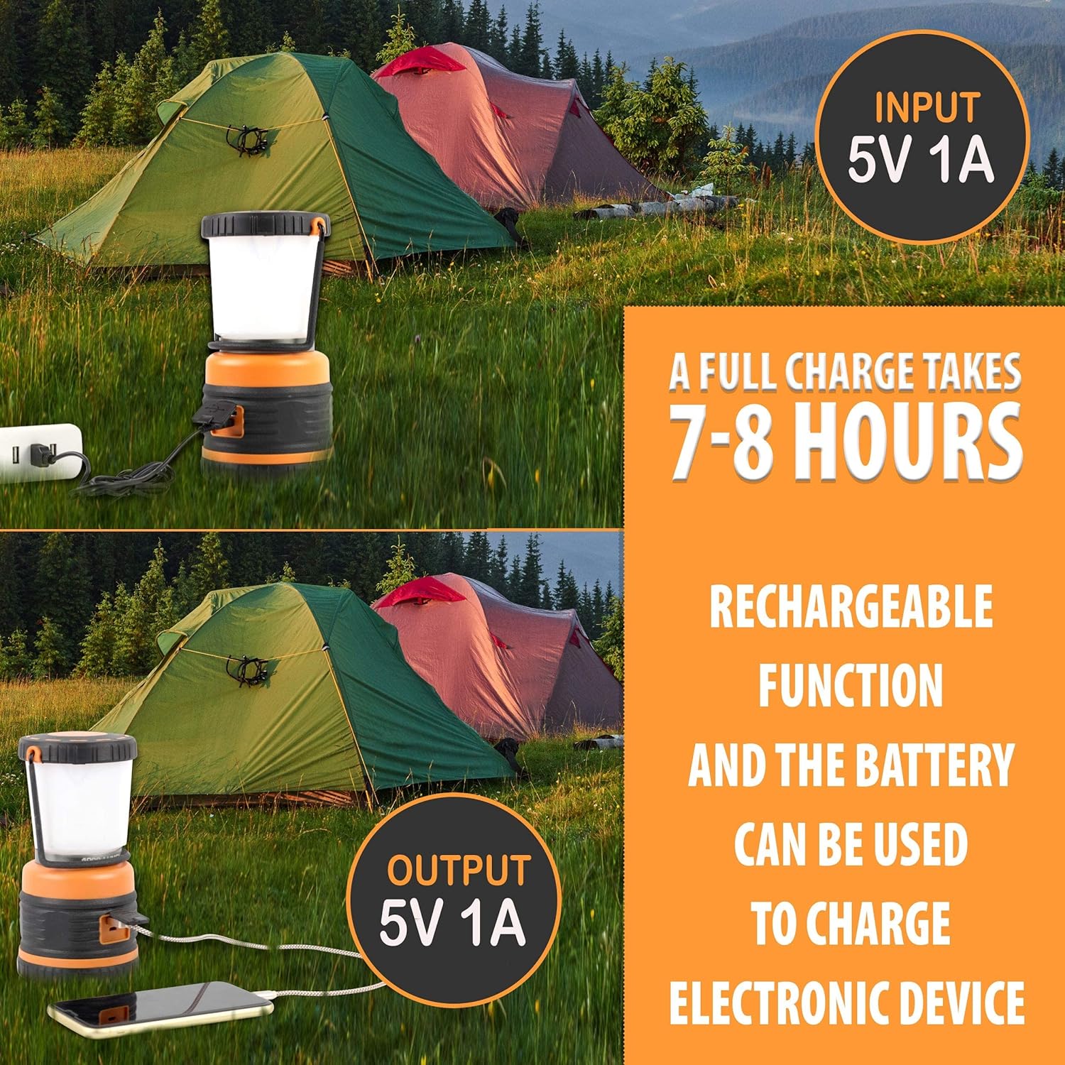 LED Camping Lantern Rechargeable, 1800LM, 4 Light Modes, 4400mAh Power Bank, IP44 Waterproof, Perfect Lantern Flashlight for Hurricane, Emergency, Power Outages, Home and More, with USB Cable (2 Pack)