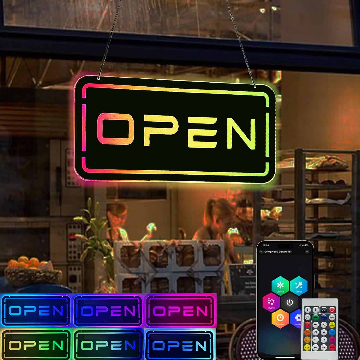 LED Open Sign for Business Window, 16 x 8 Neon Open Sign Led DIY Brightness  Color for Store Restaurant with Remote  Bluetooth Control(Horizontal)