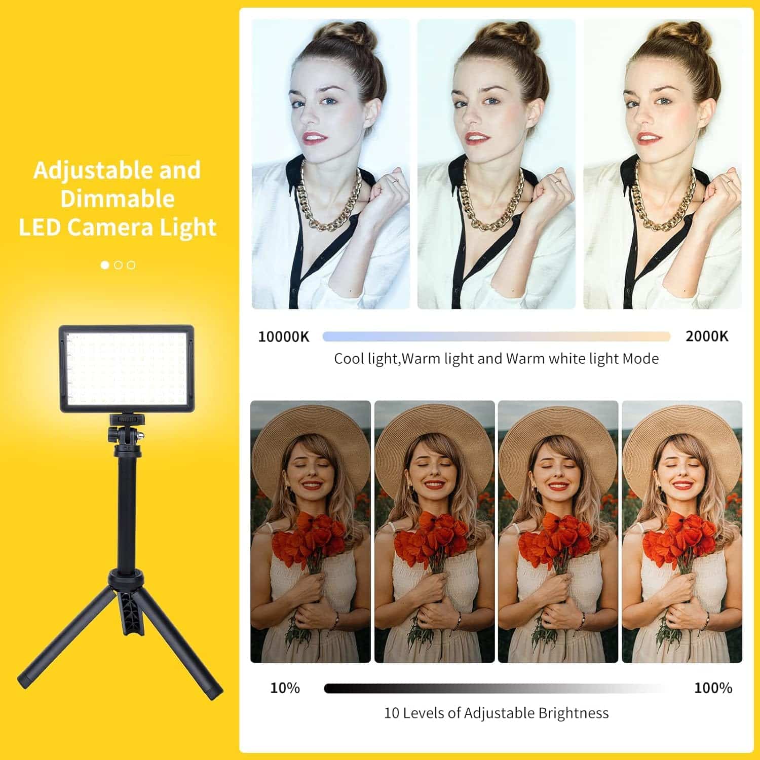 LED Video Light Kit for Camera,Dimmable 10000K 2-Pack Photography Lighting with Adjustable Tripod Stand 9Color Filters,USB LED Fill Lights for Tabletop Shooting,Video Recording Conference YouTube