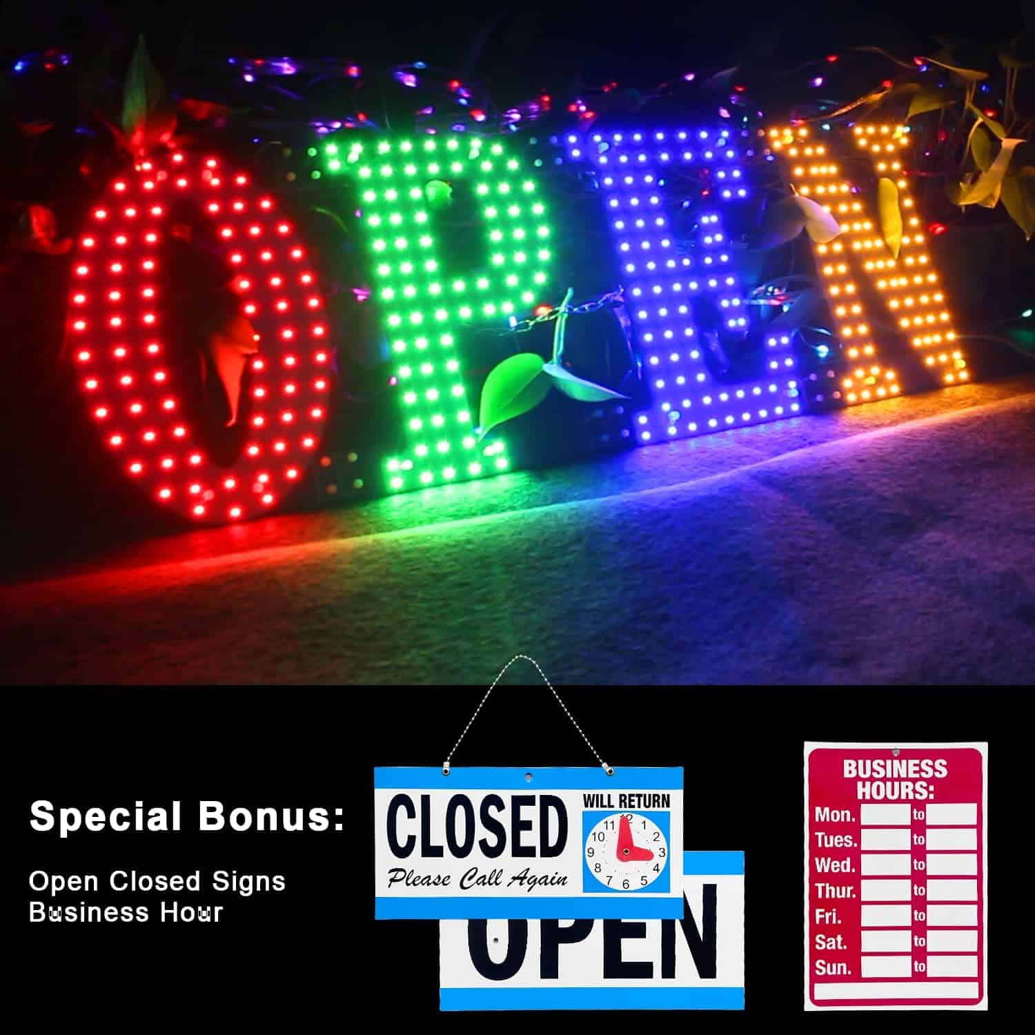 LemonNova Large LED Open Sign for Business 40x14 Super Bright Design LED RGB Open Signs with 13 Scene Modes with Hanging Installation for Window Stores Bar Hotel Shops Salon Restaurant Office