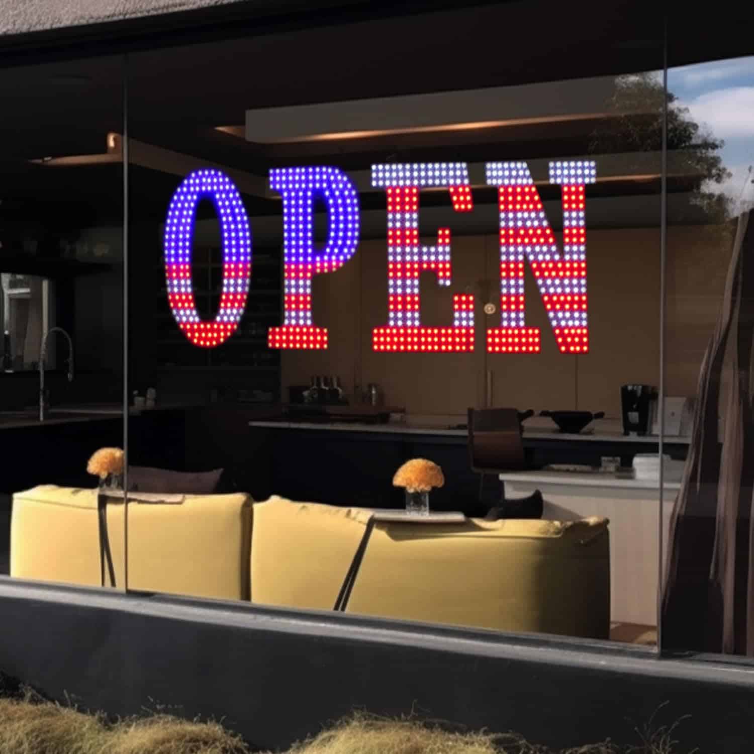 LemonNova LED Open Signs for Business 30x10 inch Ultra Bright US Flag Open Sign LED for Window Wall Door Cafe Retail Store Barber Resturant